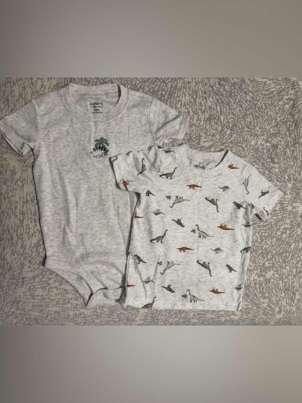 Carter's Light Gray Baby Bodysuit and Dino Tee bundle